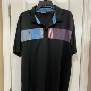 Travis Mathew Black Polo with Blue and Purple Stripes